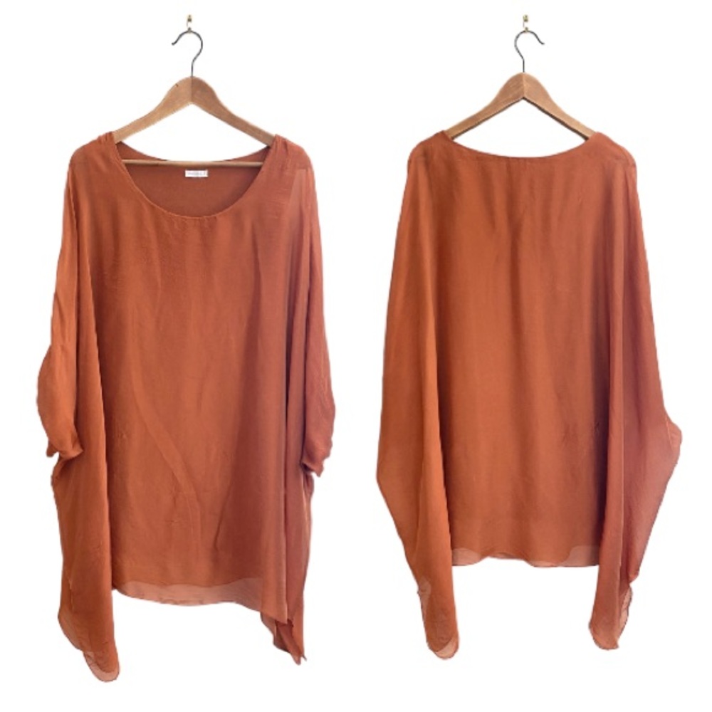 Rust Orang Silk Italian Flowy Top Dress With 3/4 Sleeves